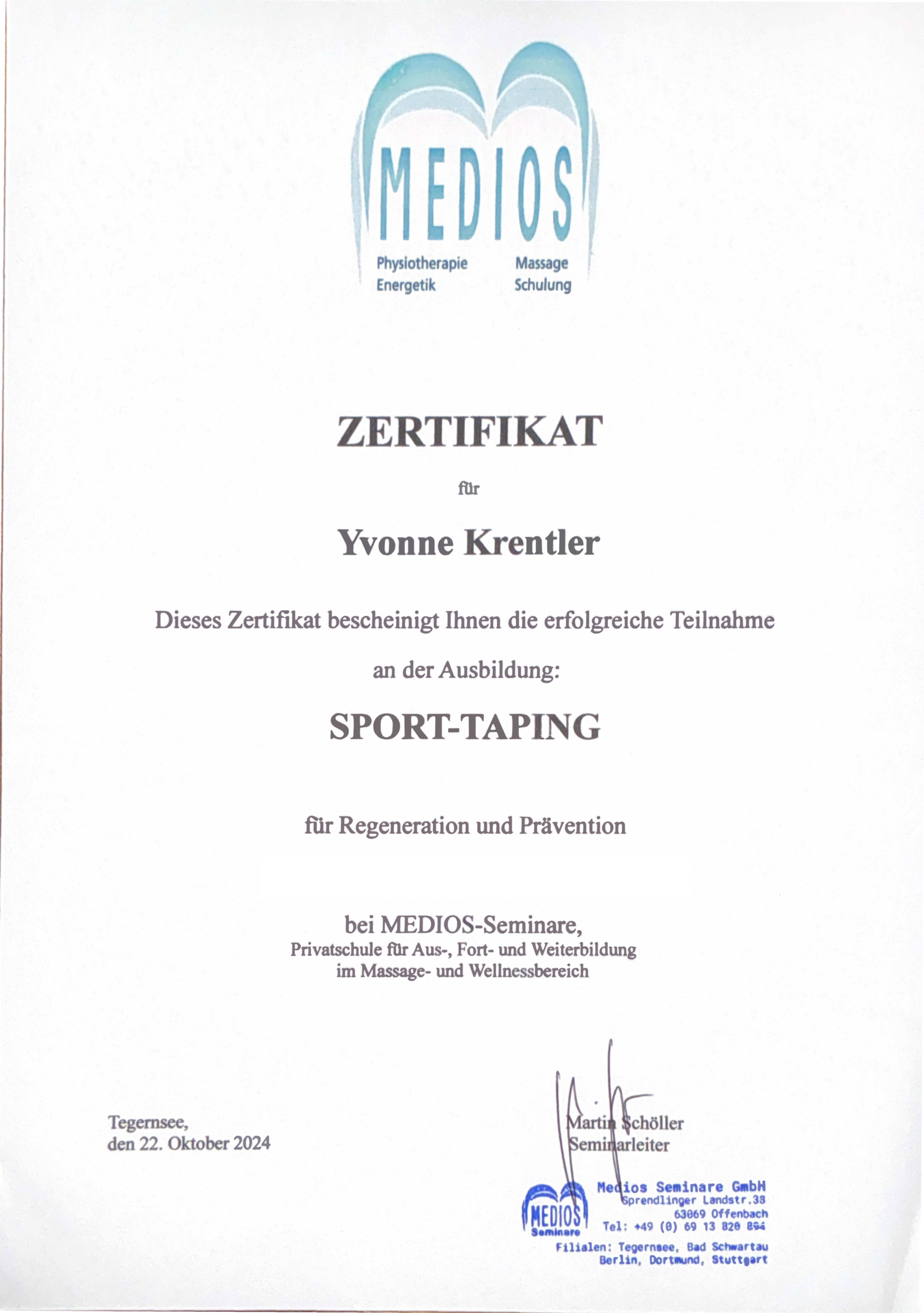 Zertifikat Taping Kurs